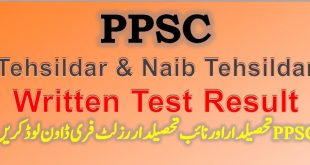 Tehsildar Jobs PPSC Written Test Result 2022