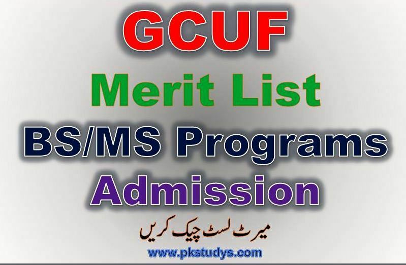 Faisalabad GCUF Merit List 2023 for admittance All Programs