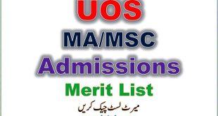 MA MSC Admission University of Sargodha Merit List 2023
