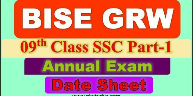 Check Online BISE GRW Board 09th Class Date Sheet 2022