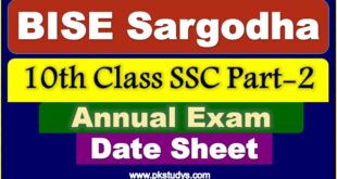 Check Online BISE Sargodha 10th Class Date Sheet 2023