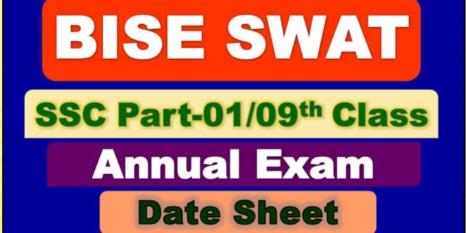 Download Swat Board Matric 09th Class Date Sheet 2022