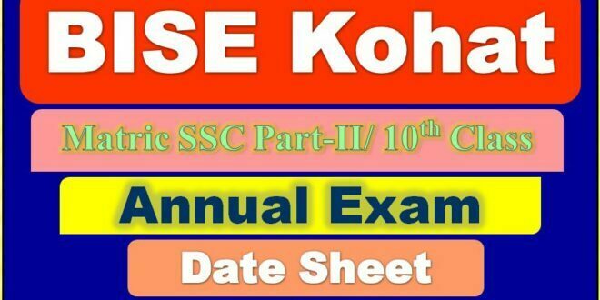 Download BISE Kohat Board 10th Class Date Sheet 2022 Annual
