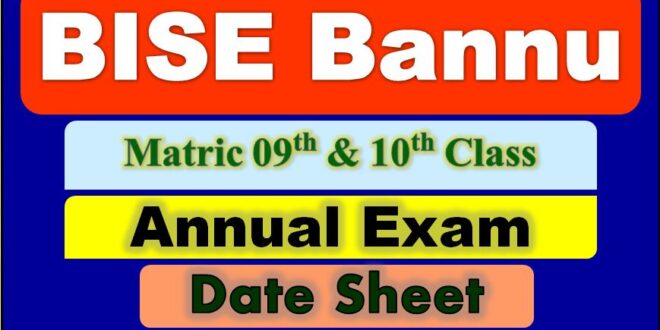 Download BISE Bannu 09th & 10th Class Date Sheet 2022