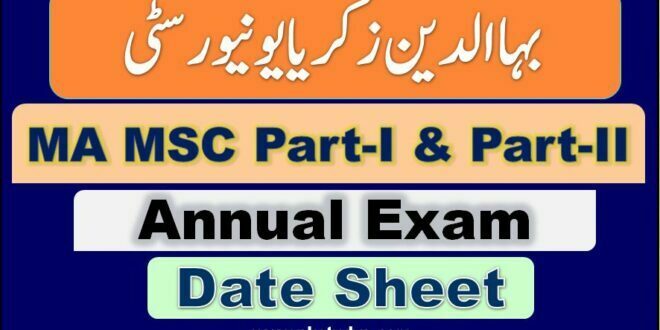 Download BZU Date Sheet 2022 MA MSC Annual Examination