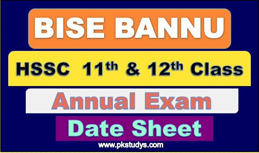 Download Online BISE Bannu FA FSC Date Sheet 2022 Inter exam