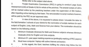 Registration of Teachers for PEC Online Paper Marking