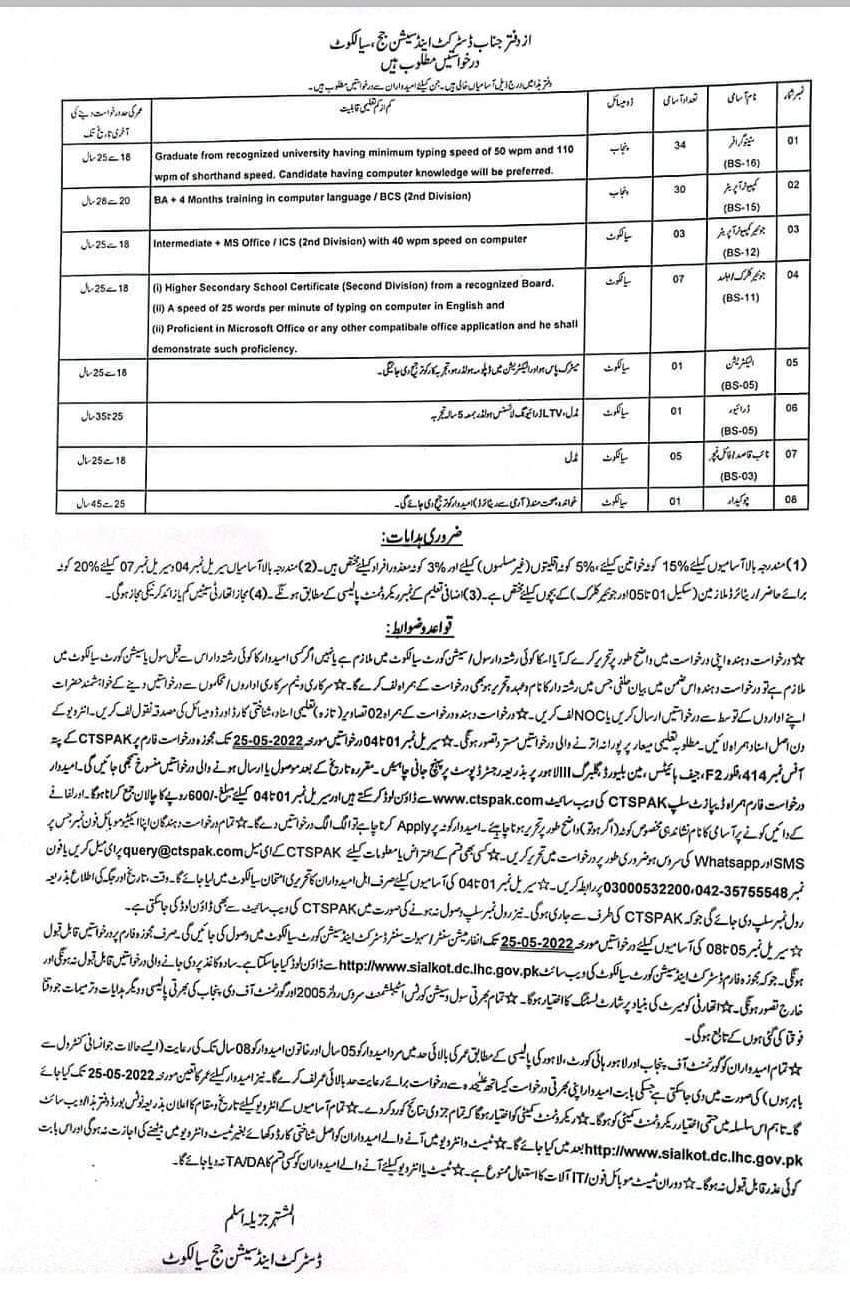 Download Application Form Sialkot Session Court Jobs 2022