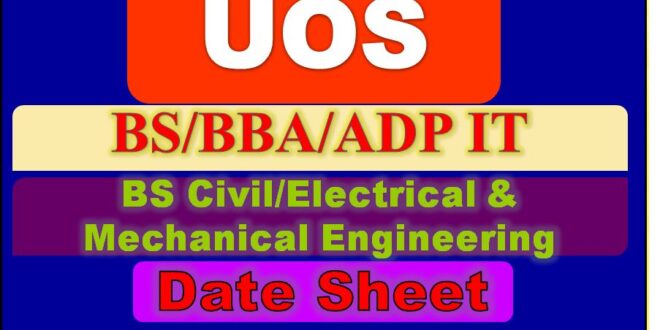 Download UOS BBA BS ADP IT Date Sheet 2022 1st Term Exams