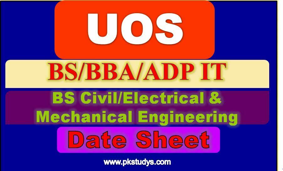 Download UOS BBA BS ADP IT Date Sheet 2022 1st Term Exams 