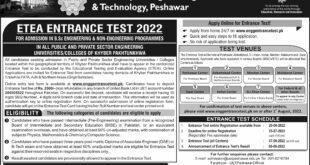 Online Registration UET Peshawar ETEA Entry Test Date 2022
