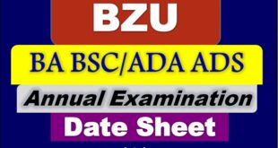 Download Online BZU BA BSC ADA ADS Date Sheet 2022