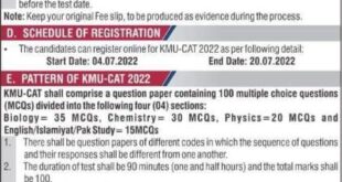 Online Registration for KMU Admission CAT Entry Test 2022
