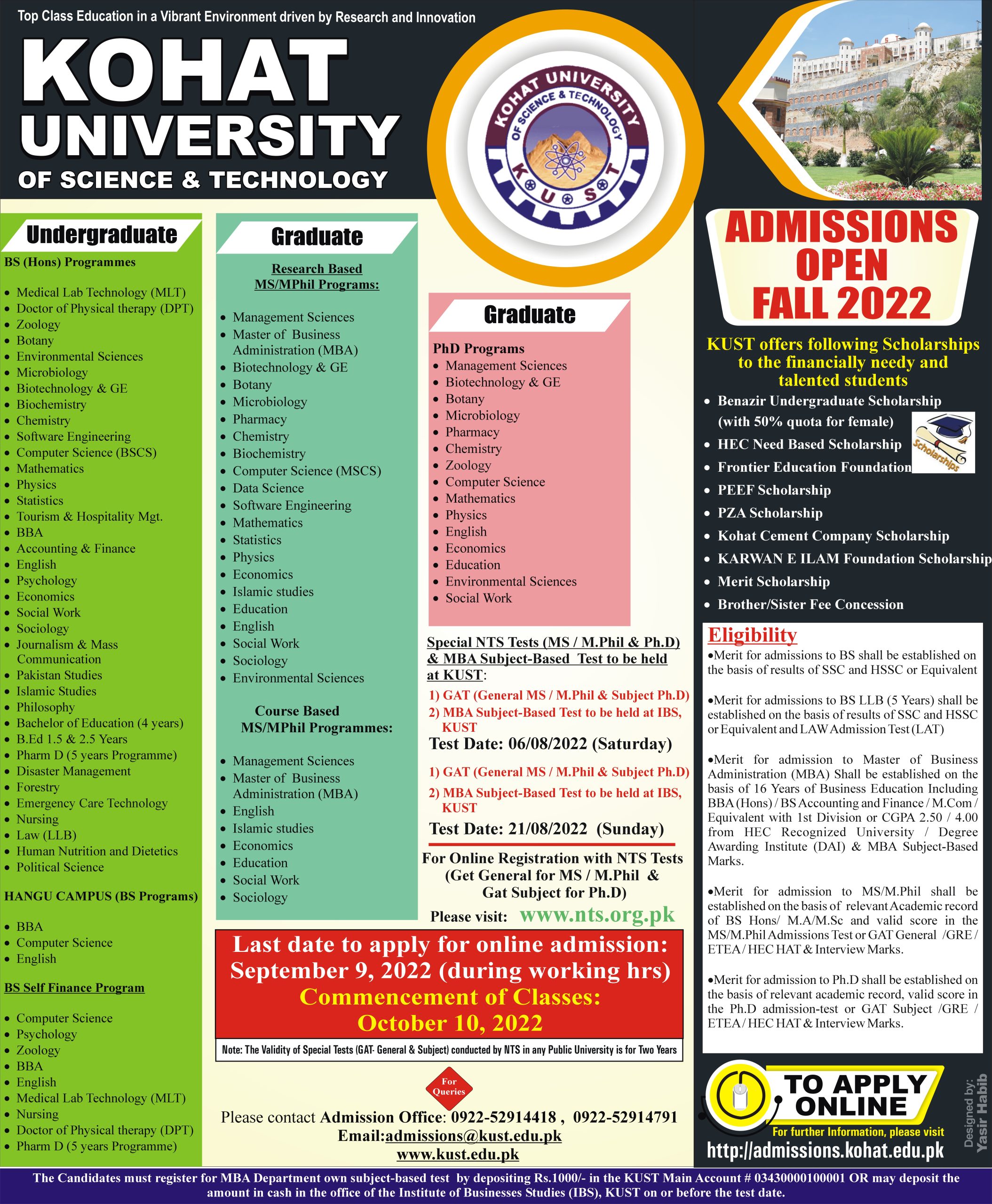 Check Online KUST Merit List 2022 Graduate and Undergraduate