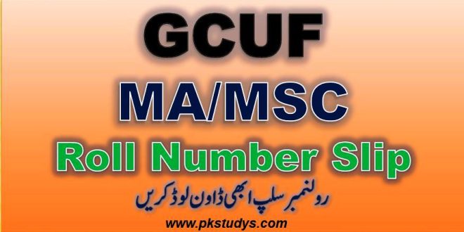 MA MSC GCUF Roll Number Slip 2023 Annual Examination