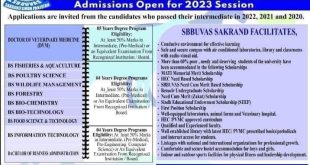 Check Online SBBUVAS Merit List 2023 DVM & BS Programs